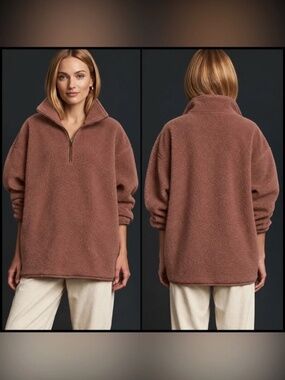 🆕NWT Free People 'Nutmeg' Teddy/Sherpa Half Zip Tunic Pullover, Size Medium